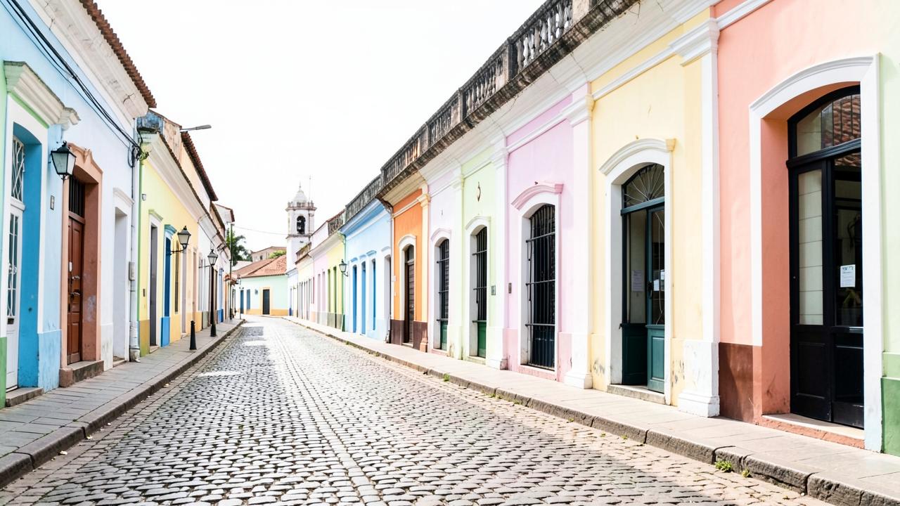 Pastel colonial facades on a cobbled Pelourinho street in Salvador