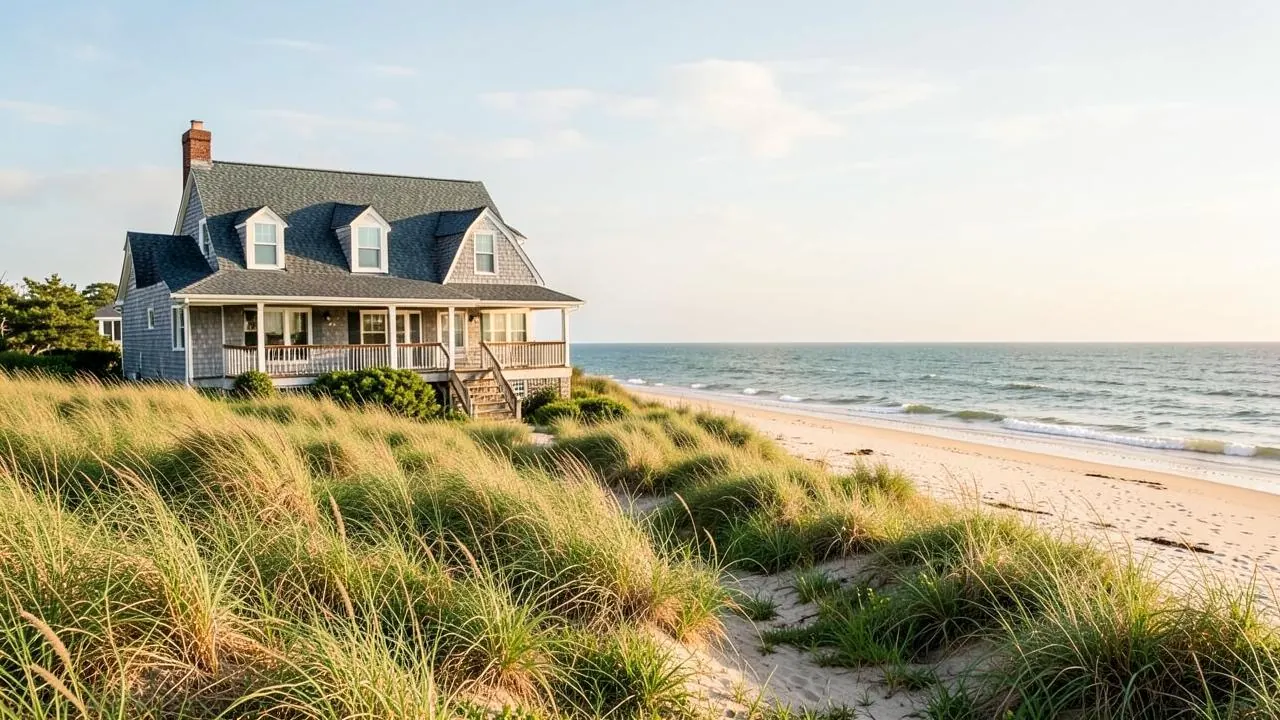 Dune grass above an empty Atlantic beach at Montauk