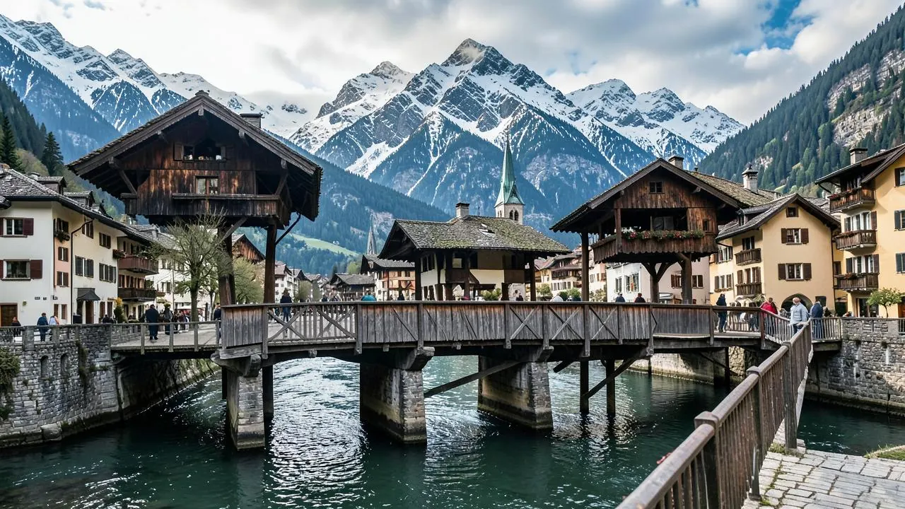 A paddle steamer on Lake Lucerne with mountains rising behind